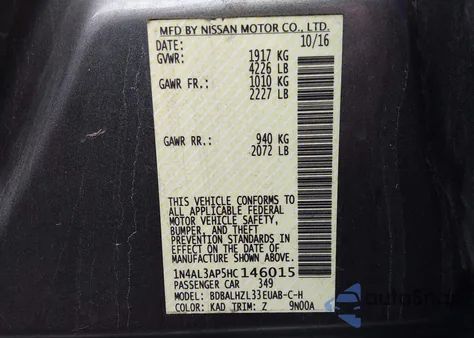 2017 Nissan Altima 2.5 Sr z USA, uszkodzony, nr VIN 1N4AL3AP5HC146015